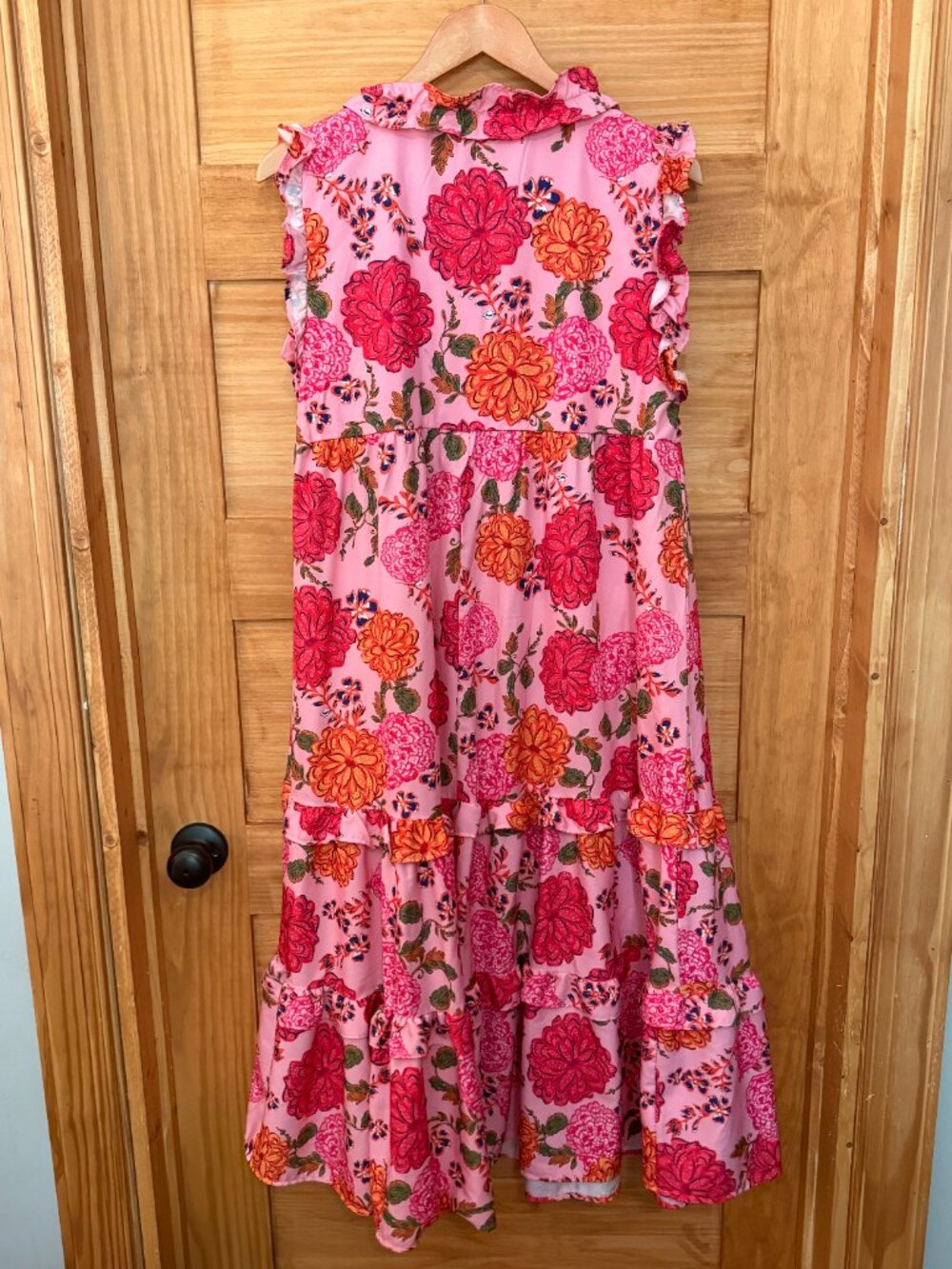 Umgee Kate Pink Floral Tiered Ruffle Midi Dress Women's size M - Picture 5 of 7